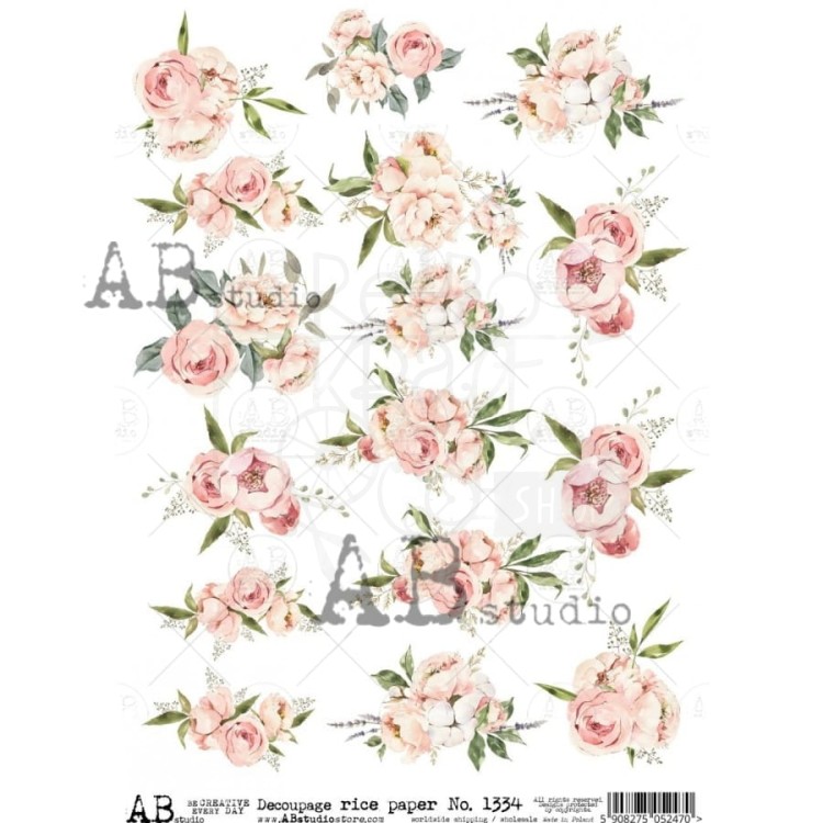 Papier ryżowy A4 kwiaty pastelowe shabby chic 1334 ABstudio