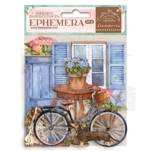 Ozdoby papierowe samoprzylepne Ephemera Welcome Home Bicycle and Flowers DFLCT13 Stamperia