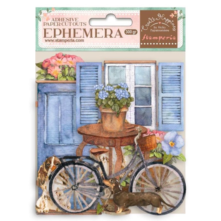 Ozdoby papierowe samoprzylepne Ephemera Welcome Home Bicycle and Flowers DFLCT13 Stamperia