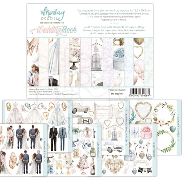Zestaw papierów 15x20 elementy do wycinania Wedding Book MT-WED-01 Mintay