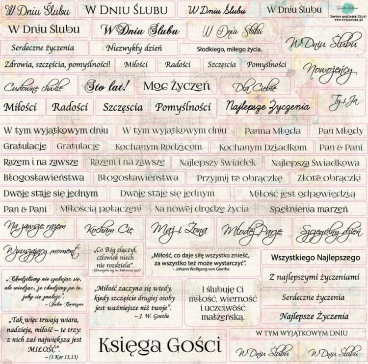 Naklejki do scrapbookingu i art journalingu Napisy ślubne pastelowe - ScrapLove