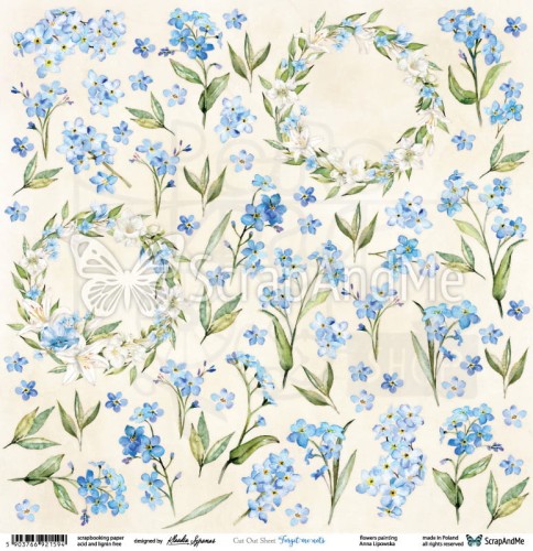 Papier 30x30 Forget-me-nots elementy do wycinania CB2-16 ScrapAndMe