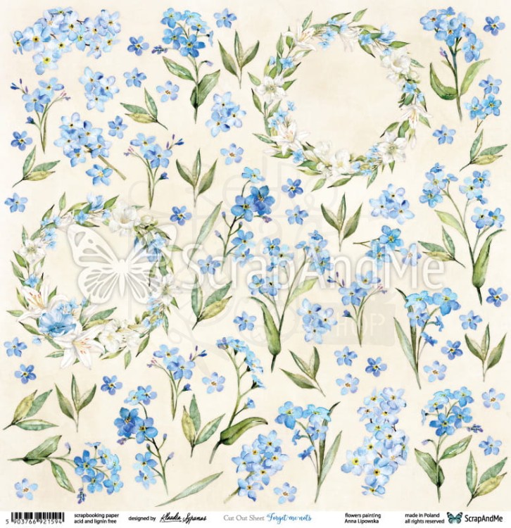 Papier 30x30 Forget-me-nots elementy do wycinania CB2-16 ScrapAndMe