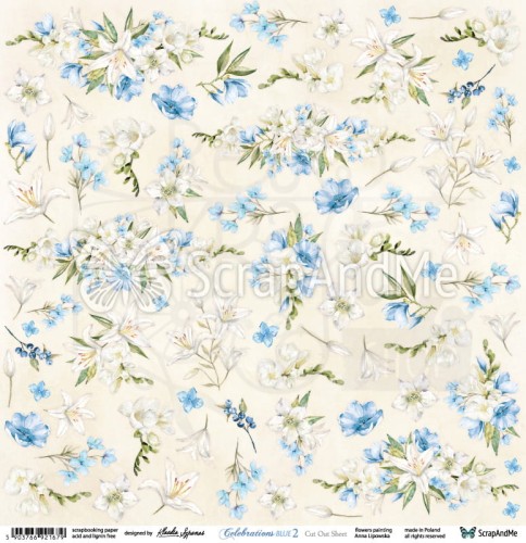 Papier 30x30 Celebrations Blue 2 Flowers elementy do wycinania CB2-15 ScrapAndMe