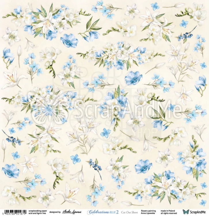 Papier 30x30 Celebrations Blue 2 Flowers elementy do wycinania CB2-15 ScrapAndMe