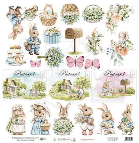 Papier 30x30 Sweet Bunnies elementy do wycinania AA-SB-01 Alchemy of Art