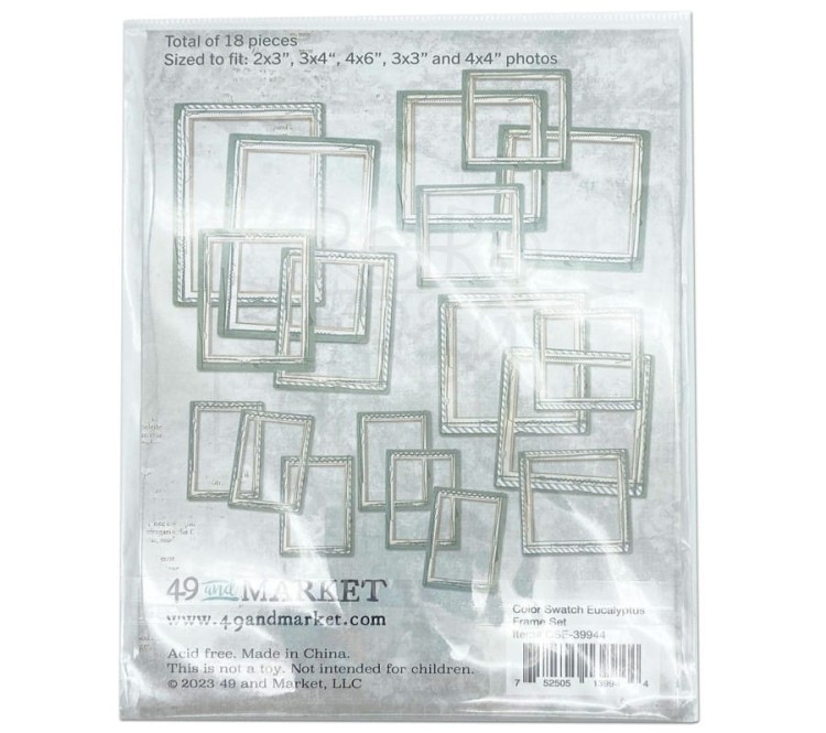 Odoby tekturowe ramki z przeszyciami Eucalyptus Frame Set 18szt CSE39944 49 and Market