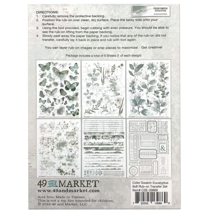 Rub-on transfer 15x20cm Eucalyptus 6 arkuszy CSE39869 49 and Market