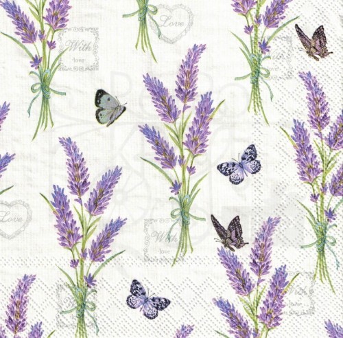 Serwetka 33x33 - Bukiety lawendy i motylki