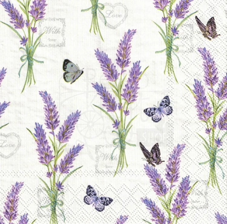 Serwetka 33x33 - Bukiety lawendy i motylki