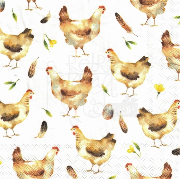 Serwetka 25x25 - Kury jajka piórka Wielkanoc