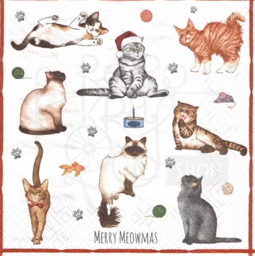 Serwetka 33x33 - Koty - Happy Meowmas