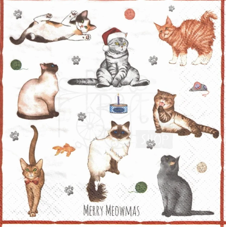 Serwetka 33x33 - Koty - Happy Meowmas