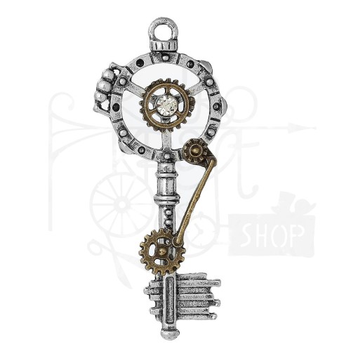 Klucz metalowy kluczyk 9 - steampunkowy - srebrny
