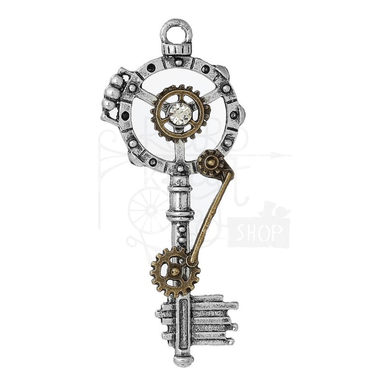 Klucz metalowy kluczyk 9 - steampunkowy - srebrny