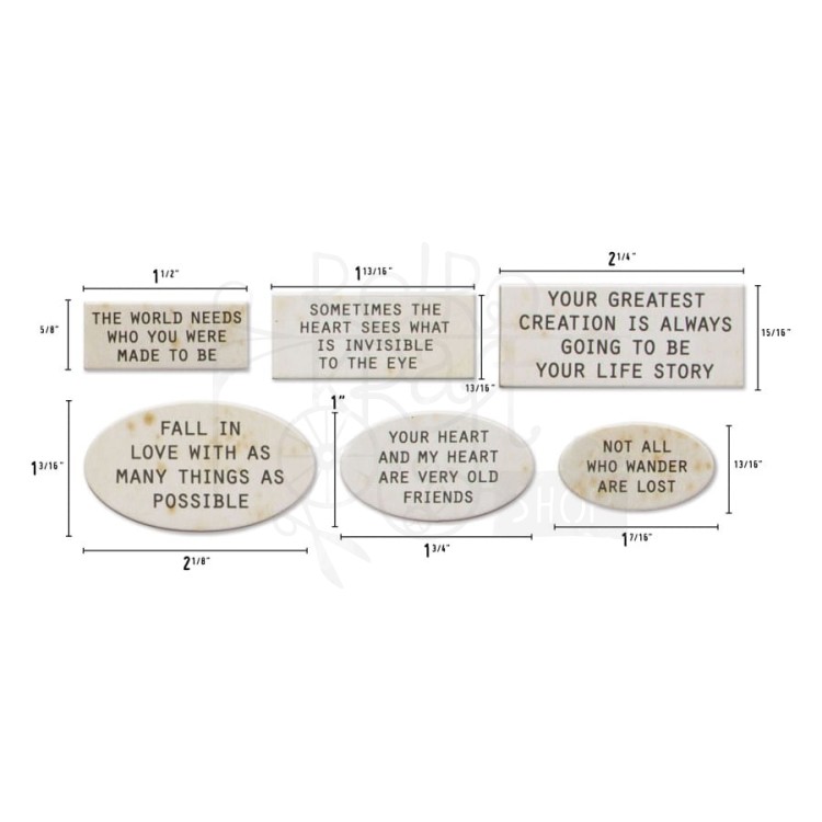 Ozdoby tekturowe etykiety Idea-Ology Chipboard Quote Chips Labels 48szt TH94320 Tim Holtz