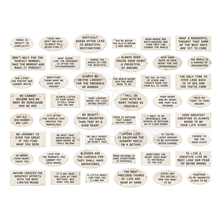 Ozdoby tekturowe etykiety Idea-Ology Chipboard Quote Chips Labels 48szt TH94320 Tim Holtz