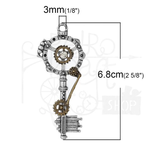 Klucz metalowy kluczyk 9 - steampunkowy - srebrny