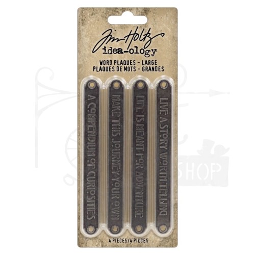 Ozdoby metalowe plakietki duże Idea-Ology Metal Word Plaques Large 4szt TH94329 Tim Holtz
