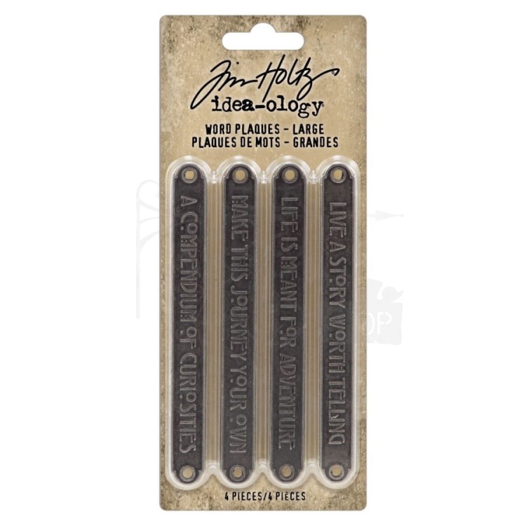 Ozdoby metalowe plakietki duże Idea-Ology Metal Word Plaques Large 4szt TH94329 Tim Holtz
