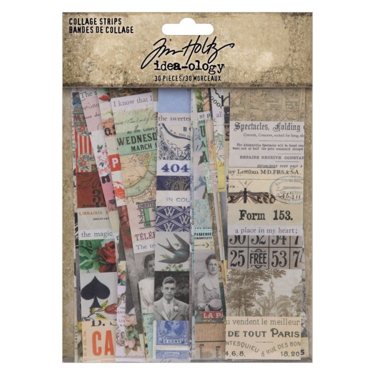 Ozdoby papierowe paski Idea-Ology Collage Strips 30szt TH94328 Tim Holtz