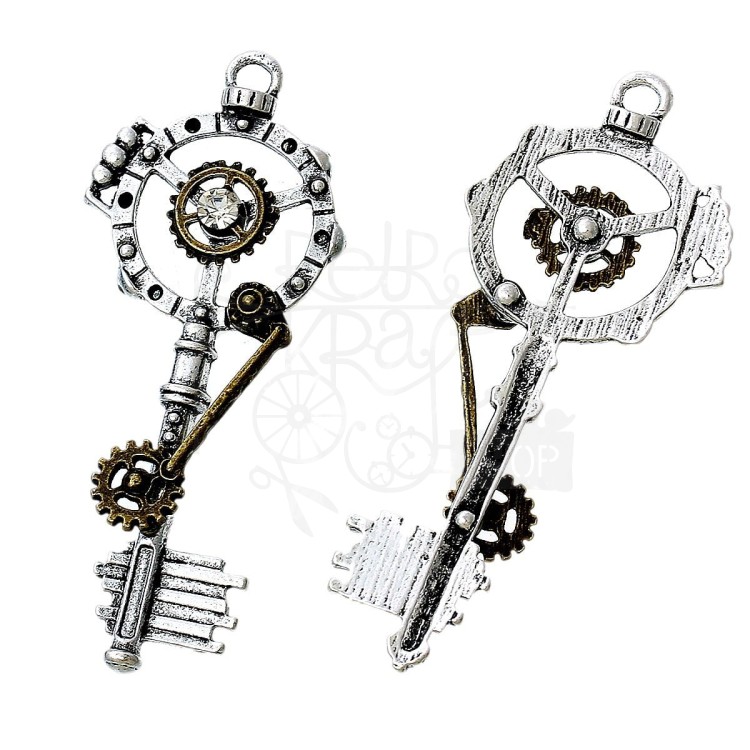 Klucz metalowy kluczyk 9 - steampunkowy - srebrny