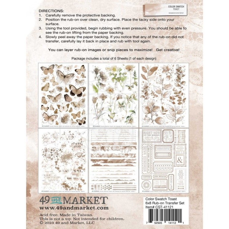 Rub-on transfer 15x20cm Color Swatch Toast 6 arkuszy CST41121 49 and Market