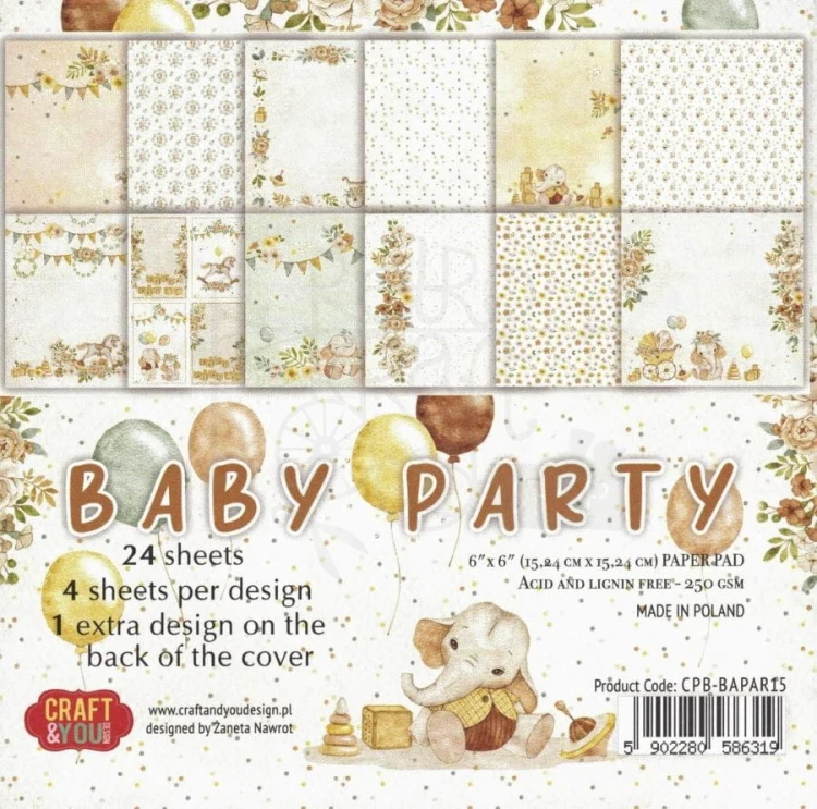 Zestaw papierów 15x15 Baby Party CPB-BAPAR15 Craft&amp;You Design