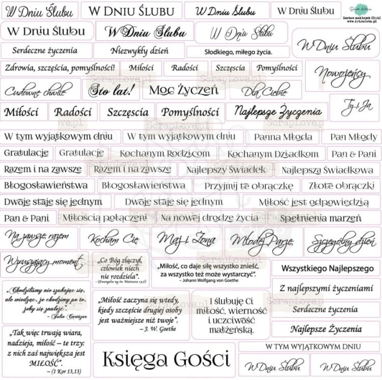 Naklejki do scrapbookingu i art journalingu Napisy ślubne ScrapLove