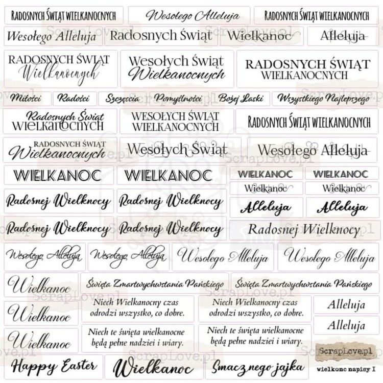 Naklejki do scrapbookingu i art journalingu Wielkanoc napisy PL białe ScrapLove