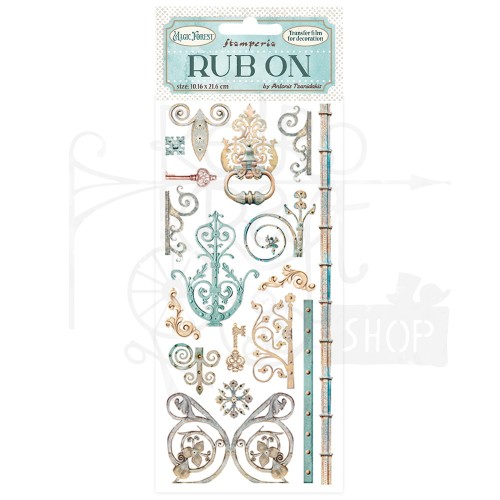 Rub-on transfer 10x21.6cm Magic Forest Keys &amp; Decorations DFLRB22 Stamperia