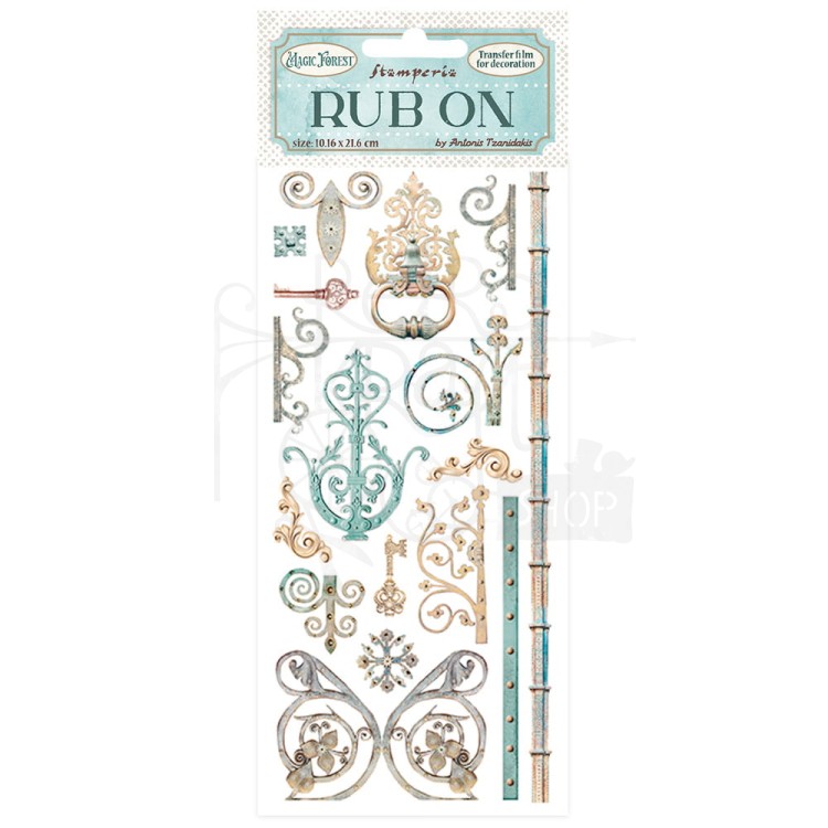Rub-on transfer 10x21.6cm Magic Forest Keys &amp; Decorations DFLRB22 Stamperia