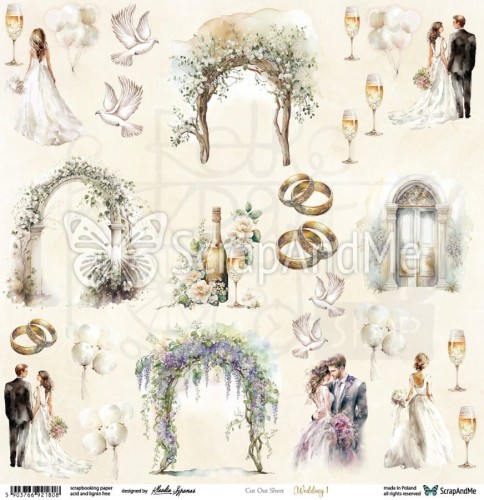 Papier 30x30 Wedding 1 elementy do wycinania W-1 ScrapAndMe