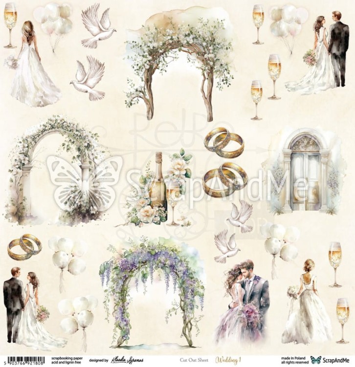 Papier 30x30 Wedding 1 elementy do wycinania W-1 ScrapAndMe