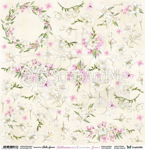 Papier 30x30 Celebrations Rouge 2 Flowers 1 elementy do wycinania CR2-15 ScrapAndMe