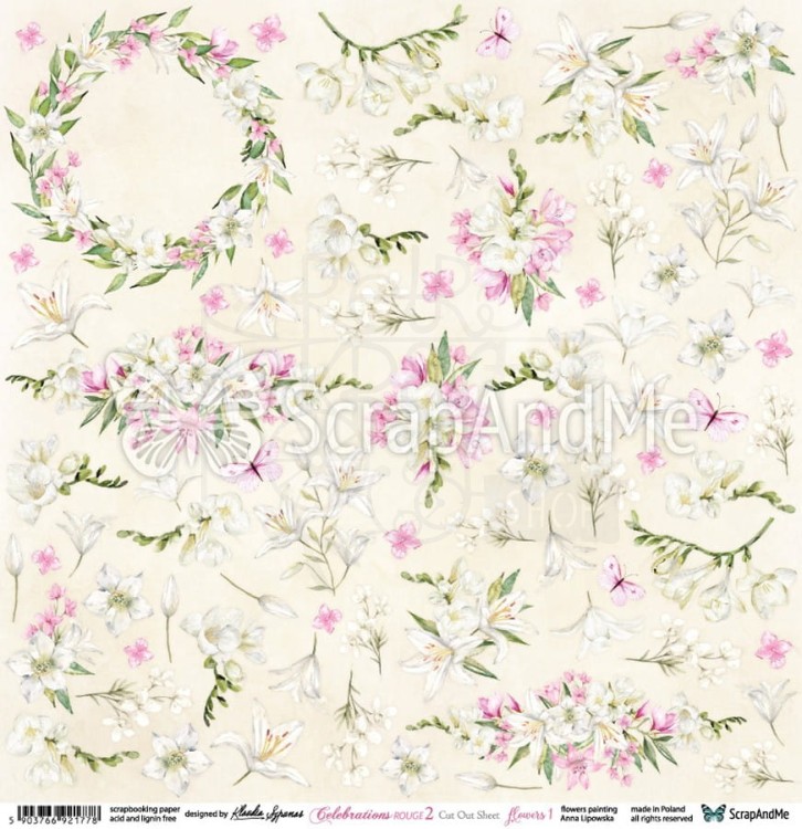 Papier 30x30 Celebrations Rouge 2 Flowers 1 elementy do wycinania CR2-15 ScrapAndMe