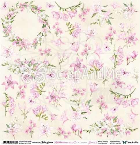 Papier 30x30 Celebrations Rouge 2 Flowers 2 elementy do wycinania CR2-16 ScrapAndMe