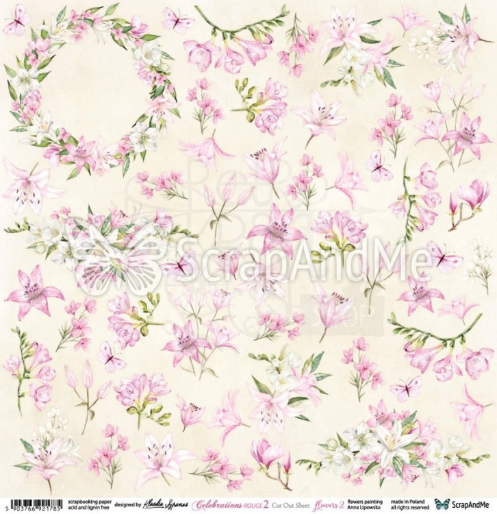 Papier 30x30 Celebrations Rouge 2 Flowers 2 elementy do wycinania CR2-16 ScrapAndMe