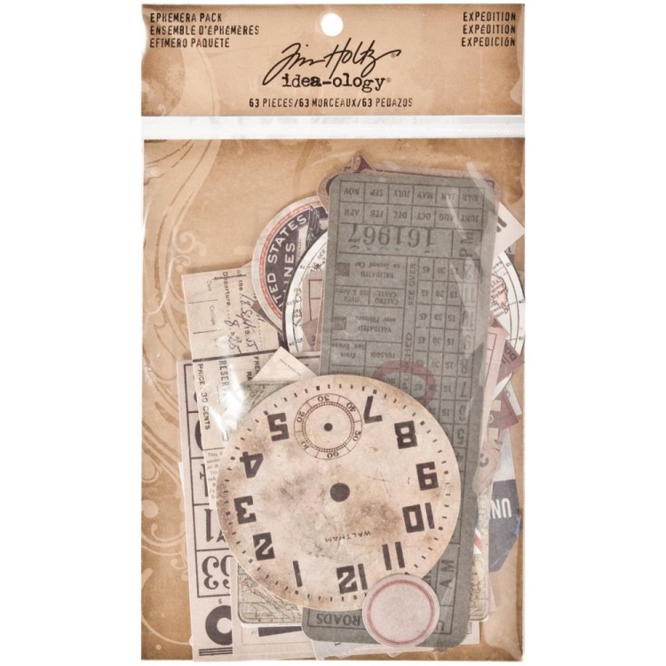 Ozdoby papierowe Idea-Ology Ephemera Pack Expedition 63szt TH93115 Tim Holtz