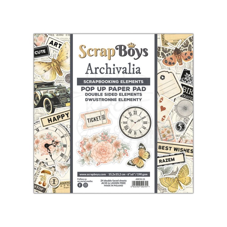 Zestaw papierów 15x15 z elementami do wycięcia Archivalia ARCH-11 ScrapBoys