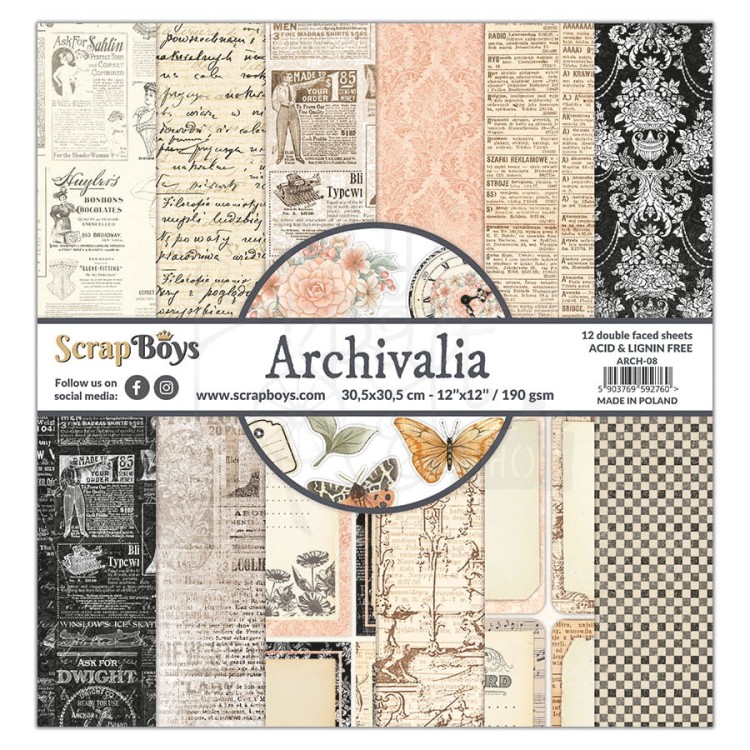 Zestaw papierów 30x30 Archivalia ARCH-08 ScrapBoys