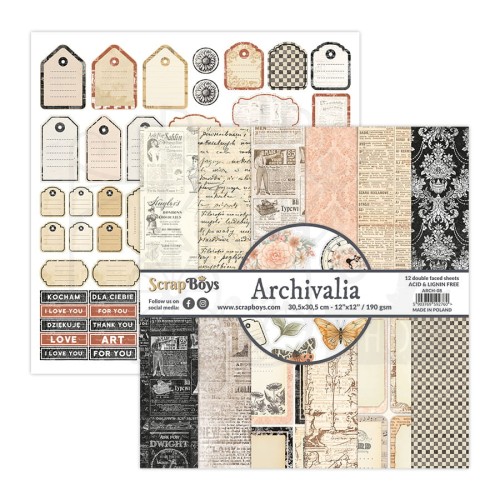 Zestaw papierów 30x30 Archivalia ARCH-08 ScrapBoys