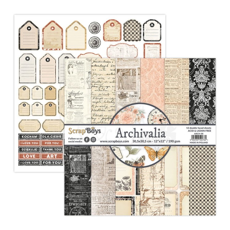 Zestaw papierów 30x30 Archivalia ARCH-08 ScrapBoys