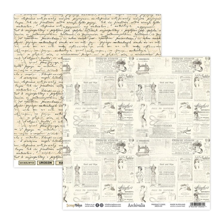 Zestaw papierów 30x30 Archivalia ARCH-08 ScrapBoys