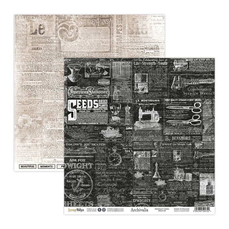 Zestaw papierów 30x30 Archivalia ARCH-08 ScrapBoys