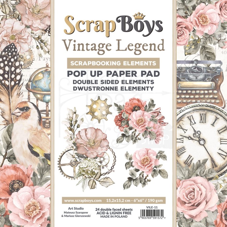 Zestaw papierów 15x15 z elementami do wycięcia Vintage Legend VILE-11 ScrapBoys