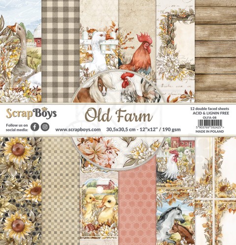 Zestaw papierów 30x30 Old Farm OLFA-08 ScrapBoys