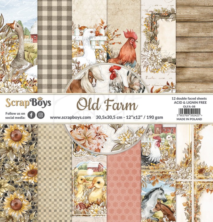 Zestaw papierów 30x30 Old Farm OLFA-08 ScrapBoys