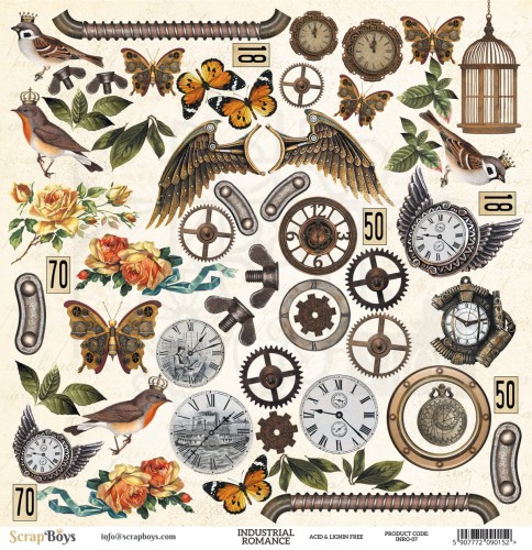 Papier 30x30 elementy do wycięcia Industrial Romance INRO-07 ScrapBoys