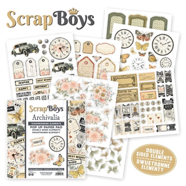 Zestaw papierów 15x15 z elementami do wycięcia Archivalia ARCH-11 ScrapBoys